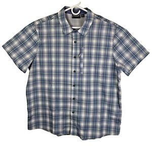 Free Country Men's Vented Button Up Shirt Size 2X XXL Blue Plaid Zippered Pocket